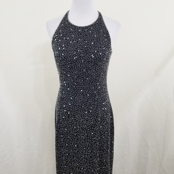 SOLD Vintage Scala beaded gown black silk dress long LG - Picture 5 of 10